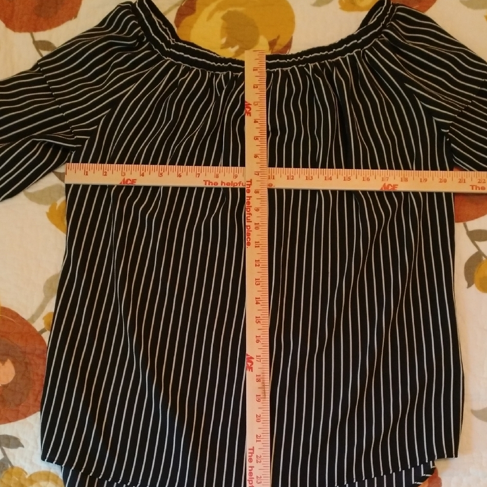 Black and White Striped Off-Shoulder Blouse